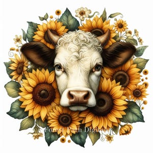 Vaca Girassol - Pacote de Clip Art, Download de Imagens de Arquivos Digitais, Borboleta, Campo, Shabby Chic, Vintage, Fazenda, Rancho, Gado, Chapéu de Cowboy