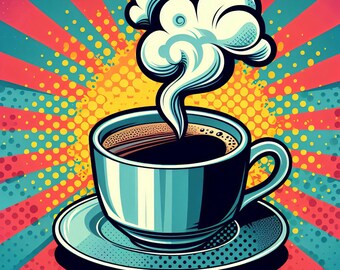 Pop Art Coffee - Digital Clip Art Bundle, Whimsical, Avant-Garde, Kitch, Abstract, Colorful, Pop Culture, Collage, Breakfast, Cartoon