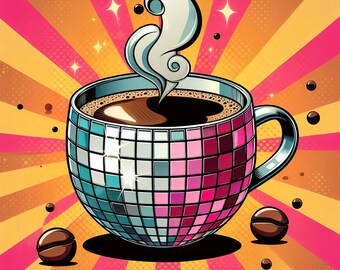 Pop Art Disco Coffee - Digital Clip Art Bundle, Whimsical, Avant-Garde, Kitch, Abstract, Colorful, Pop Culture, Collage, Breakfast, Cartoon