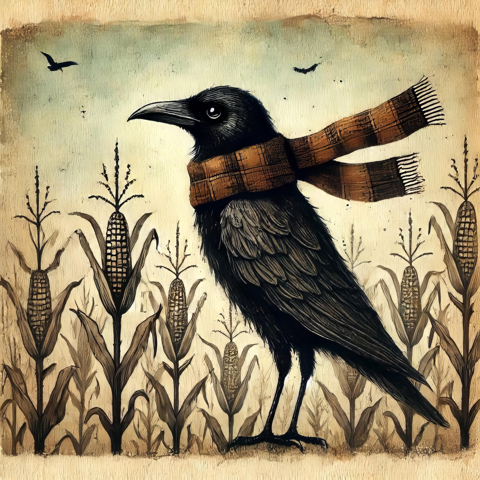 Crow Withcorn Primitive Cornfield Crow - Clip Art Bundle, Digital Download, Digital ...