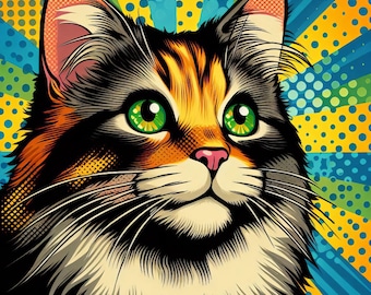 Pop Art Cats -Digital Clip Art Bundle, Whimsical, Kitten, Calico, Tabby, Avant-Garde, Kitch, Abstract, Colorful, Pop Culture, Collage, Pets