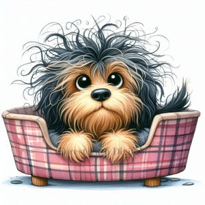 Bedhead Pup - Clip Art Bundle, Digital Download, Digital Files, Whimsical, Cartoon, Dog, Puppy, Pet, Kawaii, Cute, Sleepy, Bed