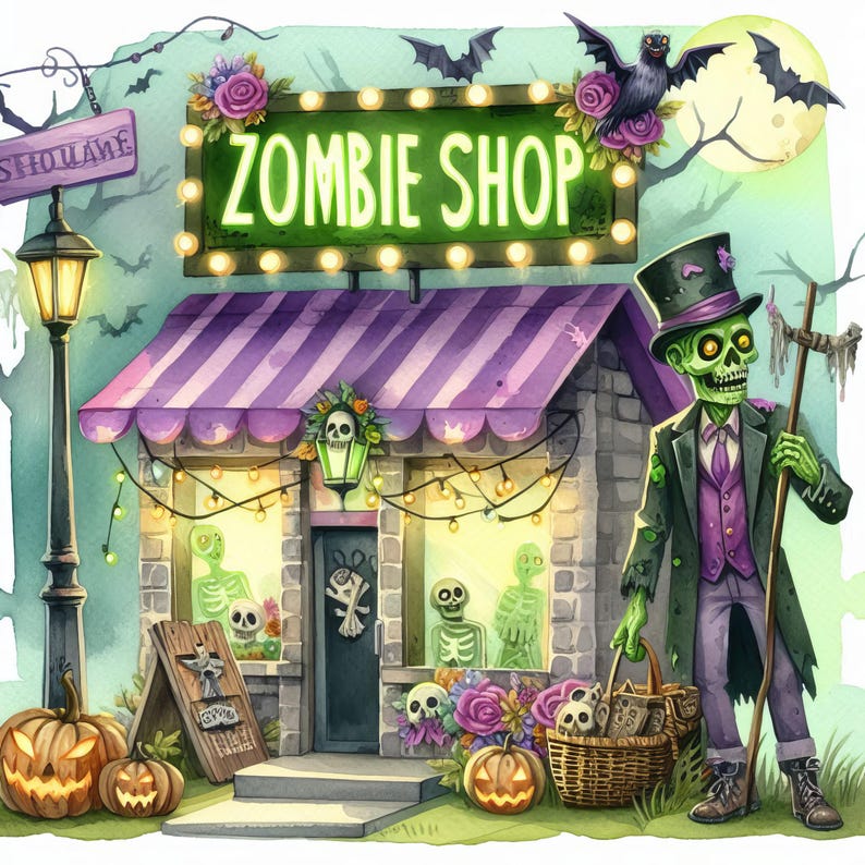 Halloween Zombie Shop - Clip Art Bundle, Digital Files Images Download ...