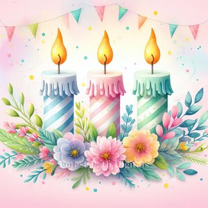 Frühlings-Geburtstagskerzen -Clip Art Bundle, Digitale Dateien Download, wunderlich, einzigartig, niedlich, Kuchen, Geschenke, Party, Ostern, Pastell