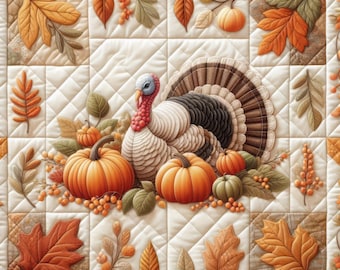 Thanksgiving Quilt -Digital Clip Art Bundle, Wall Art, Crafting, Shabby Chic, Vintage, Quilt Square, Patchwork, Pumpkin, Fall Leaves, Turkey