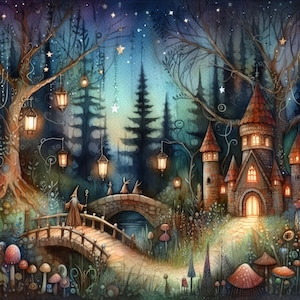 Foresta medievale magica - Clip Art Bundle, download digitale, file digitali, stravagante, castello, fiaba, mago, villaggio, città, cottage