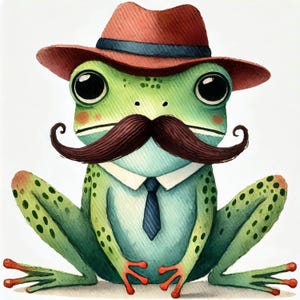 Schrulliger Schnurrbart-Frosch - Clip Art Bundle, Digital Download, Digitale Dateien, wunderlich, Lustig, Schmetterling, Teich, Hut, Froggie, Wald