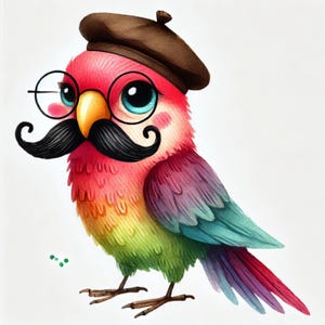 Schrulliger Schnurrbart-Papagei - Clip Art Bundle, Digital Download, Digitale Dateien, Skurril, Lustig, Dschungel, Regenwald, Vogel