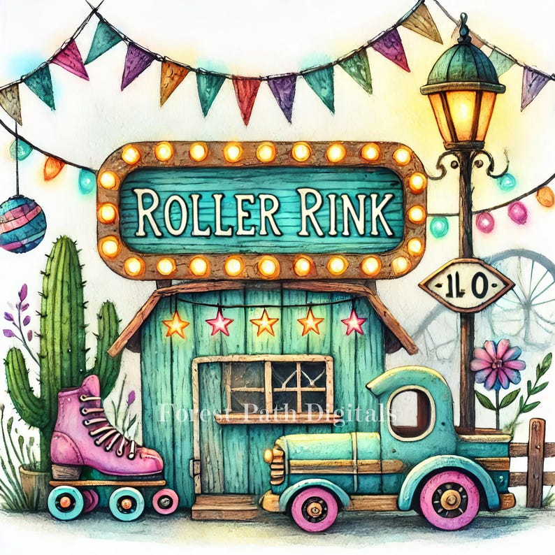 Roller Skating Rink Sign Roller Rink - Clip Art Bundle, Digital Download, Digital Files ...