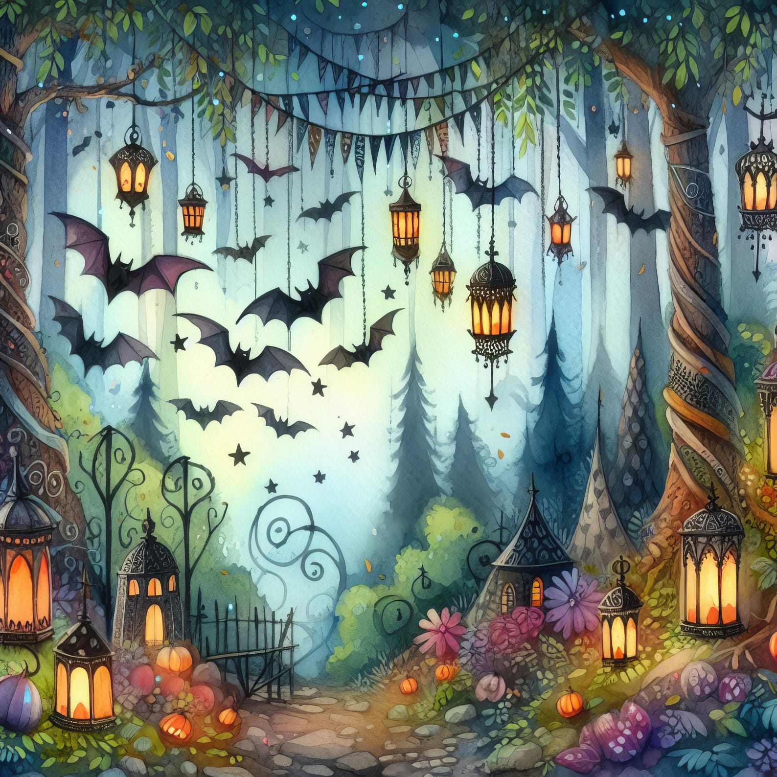 Magical Bat Forest - Clip Art Bundle, Digital Download, Digital Files ...