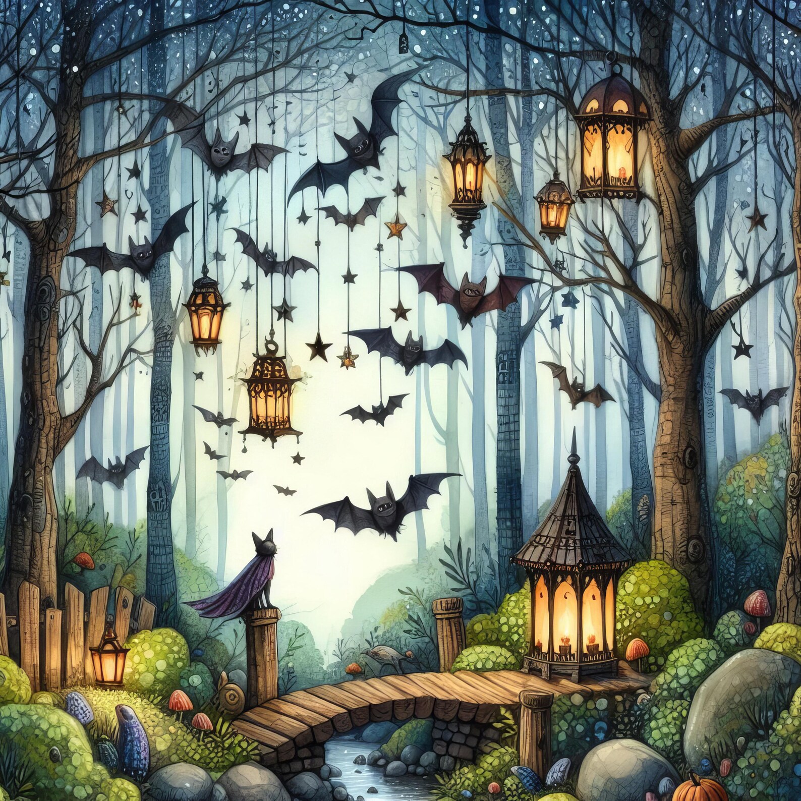 Magical Bat Forest - Clip Art Bundle, Digital Download, Digital Files ...