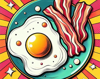 Pop Art Eggs and Bacon -Digital Clip Art Bundle, Whimsical, Avant-Garde, Kitch, Abstract, Colorful, Pop Culture, Collage, Breakfast, Cartoon