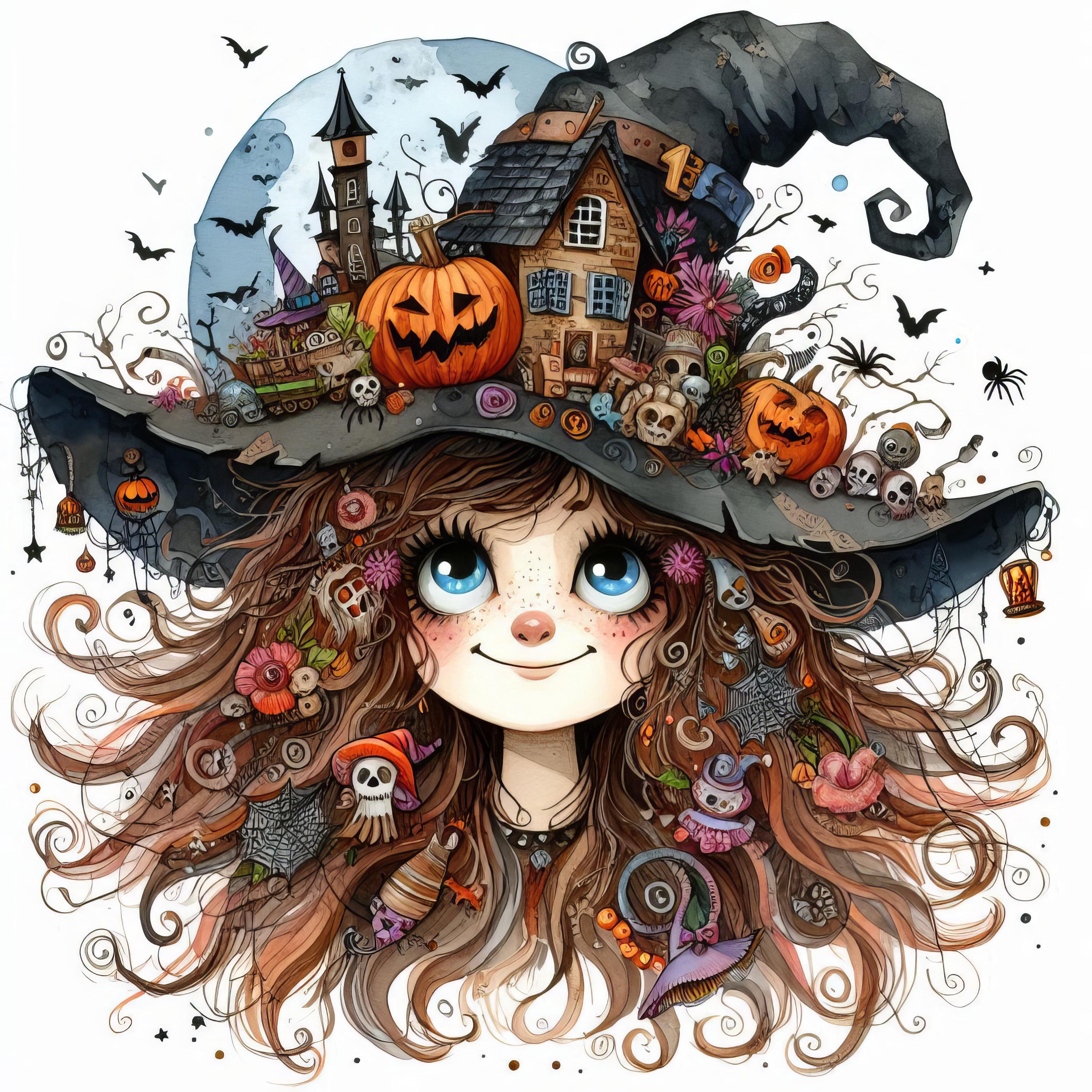 Whimsical Halloween Witch With Hat Clip Art Bundle, Digital Download ...