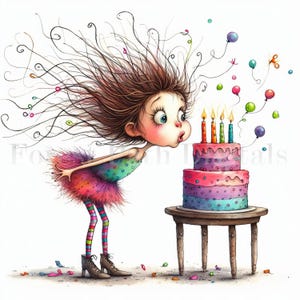 Souhaits d'anniversaire originaux v2 - lot de cliparts, téléchargement numérique, fichiers numériques, fantaisiste, gâteau d'anniversaire, bougies, ballons, fille, faire-part