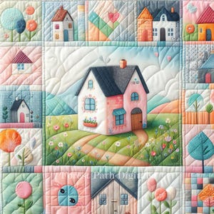 House Quilt - Clip Art Bundle, digitaler Download, digitale Dateien, digitale Bilder, Wandkunst, Basteln, shabby chic, vintage, Quilt Quadrat, Zuhause