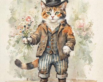 Fancy Cats - Clip Art Bundle, Digital Download, Unique Nursery, Printable Designs, Dapper, Top Hat, Vintage, Victorian, Kittens