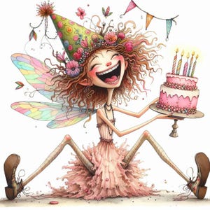 Boho Birthday Fairy - Clip Art Bundle, Digital Download, Digitale Dateien, Skurril, Cartoon, Wald, Feen, Hippie, Schmetterling Flügel, Blumen