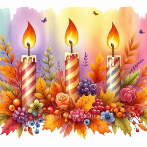 Herbst-Geburtstagskerzen -Clip Art Bundle, Digitale Dateien Download, wunderlich, einzigartig, niedlich, Kuchen, Geschenke, Party, Kürbis, Herbst