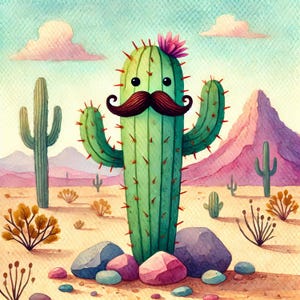 Schrulliger Schnurrbart-Kaktus - Clip Art Bundle, Digital Download, Digitale Dateien, wunderlich, Lustig, Wüste, Cowboy, Joshua Tree, Blüte, Sukkulente