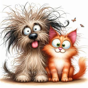 Quirky Best Pals - Clip Art Bundle, Digital Files Download, Whimsical, Shabby Chic, Funny, Unique, Cartoon, Dog, Cat, Puppy, Kitten