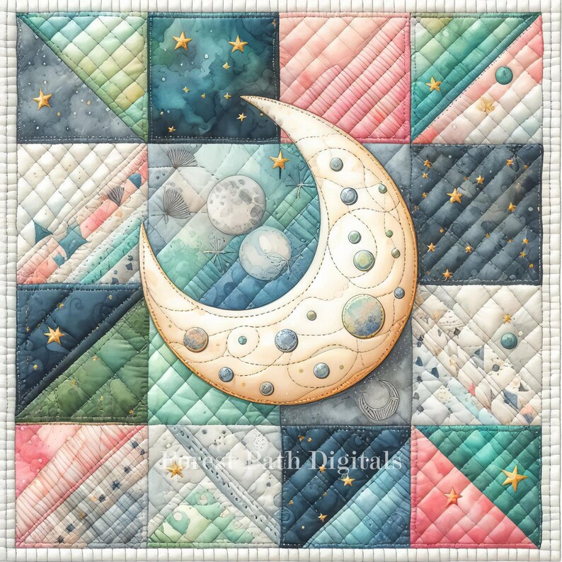 Patchwork Moon Moon Quilt - Clip Art Bundle, Digital Download, Digital Files, Digital ...