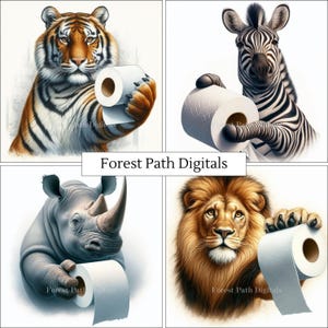 Badkamer Afrikaanse dieren - clip art bundel, digitale bestanden downloaden, grillig, badkamer muurkunst, toiletpapier, Afrika, safari, grappig, uniek