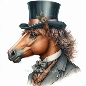 Dapper Horse - Clip Art-bundel, digitale bestanden downloaden, grillig, cartoon, grappig, boerderij, ranchdieren in kleding, Distinguished Gentleman