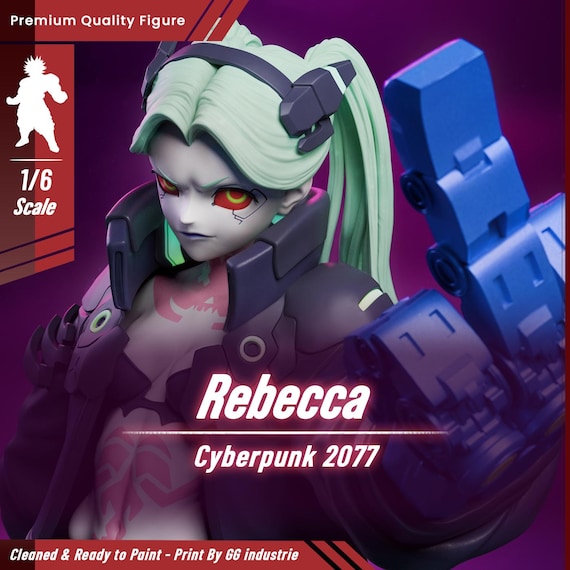 レベッカの3Dプリント樹脂フィギュア、塗装可能、サイバーパンク2077の