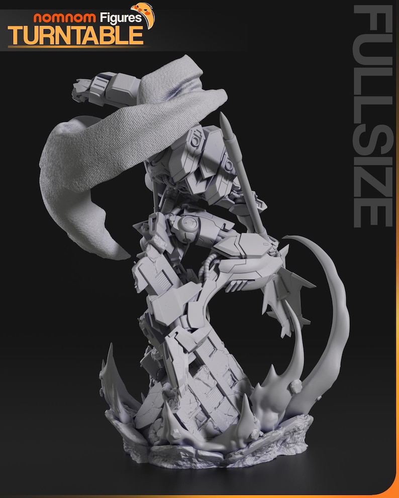 Figurine 3D à peindre du Gundam Barbatos de Mobile Suit Gundam Iron-Blooded Orphans, sculpture en résine représentant le mecha en pose de combat dynamique brandissant sa masse d'armes caractéristique, cape rouge flottante, posé sur un socle de ruines avec effets d'impact, armure grise et bleue aux détails angulaires, statue de collection garage kit créée par le sculpteur bulkamancer