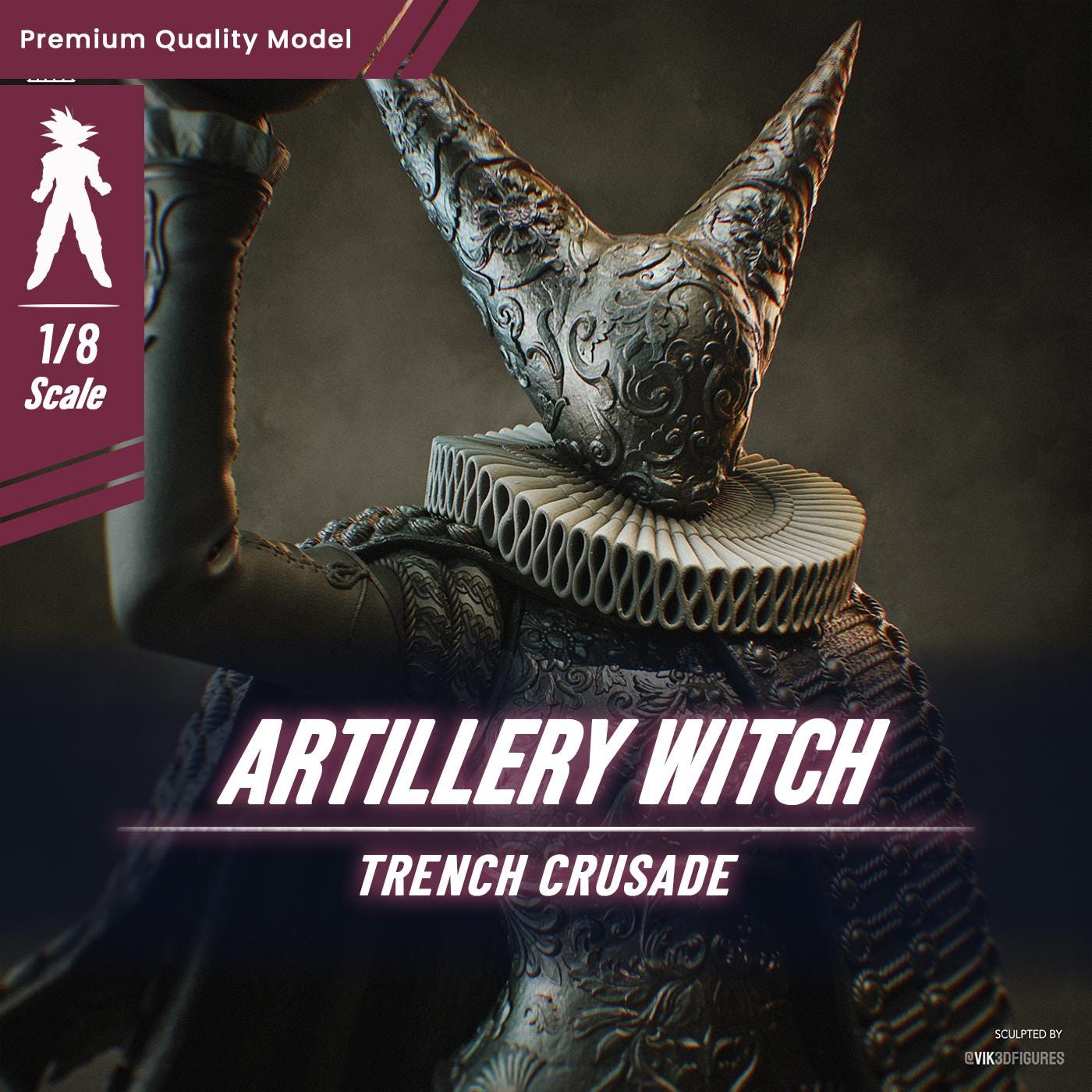 彫刻・オブジェ HTHTDCND Artillery Witch – Trench Crusade, 3D Printed Resin Figure to Paint