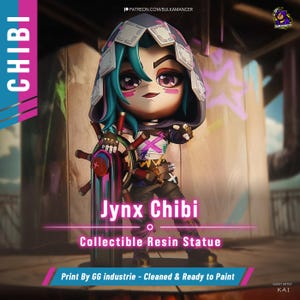 Figura Chibi Jinx - Arcane - Figura de Resina HD 14K 97mm sin Pintar - Garage Kit - Diseño Homenaje a Isha - Regalo para Fans de Arcane