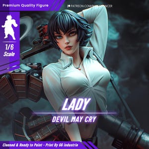 Lady – Devil May Cry | Paint and Assemble Statue | 14k HD Garage Kit | For DMC fans, gamers, and collectors