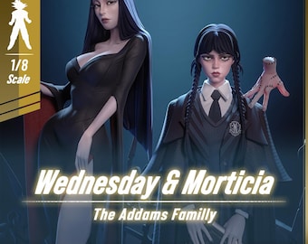 Mercredi et Morticia Addams Diorama résine à peindre, garage kit pour collectionneurs et fans de la famille Addams | Duo ou solo