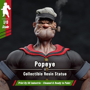 Popeye Unpainted Resin Figure - 3D Printed Collectible Garage Kit for Retro Pop Culture Collectors and Painting Hobbyists