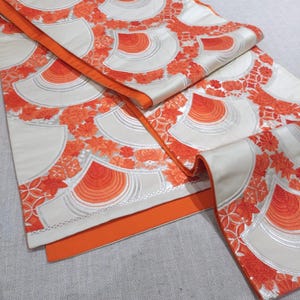 Vintage Japanese Kimono Obi Belt/ Nishijin Ori / Japanese Silk Jacquard Fabric / Japanese Table Runner / Japanese Geometric Silk Brocade