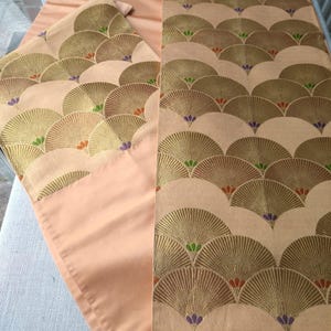 Vintage Japanese Kimono Obi Belt/ Nishijin Ori / Japanese Silk Jacquard Fabric / Japanese Table Runner / Japanese Geometric Silk Brocade