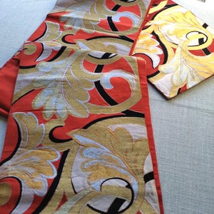 Vintage Japanese Kimono Obi Belt/ Nishijin Ori / Japanese Silk Jacquard Fabric / Japanese Table Runner / Japanese Geometric Silk Brocade