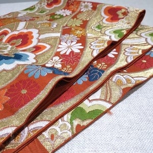 Vintage Japanese Kimono Obi Belt/ Nishijin Ori / Japanese Silk Jacquard Fabric / Japanese Table Runner / Japanese Geometric Silk Brocade