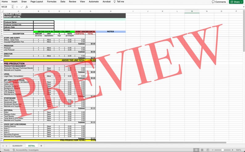 2D Animation Production Budget Template - Etsy