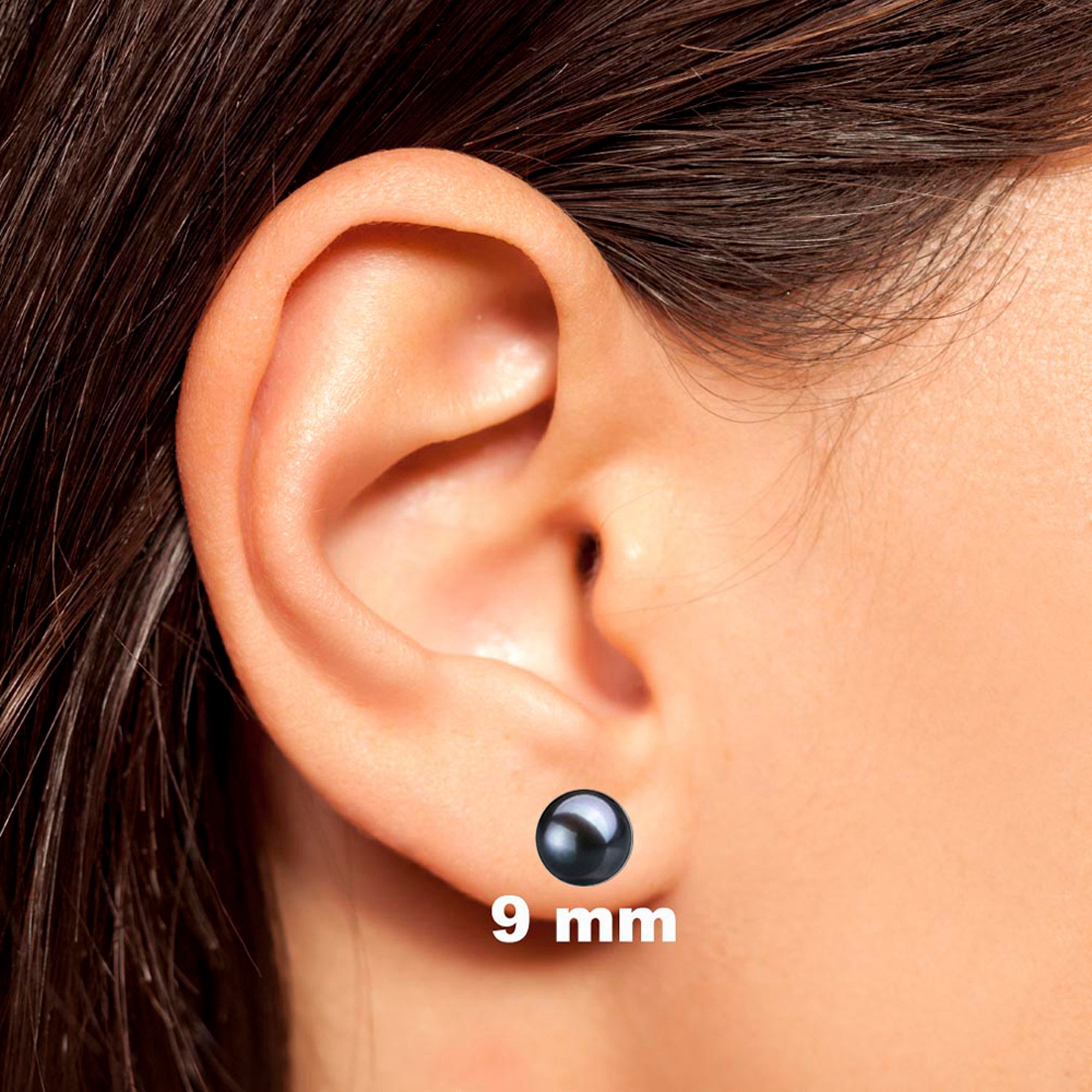 7.0-7.5mm Black Akoya Round Pearl Stud Earrings - Pure Pearls