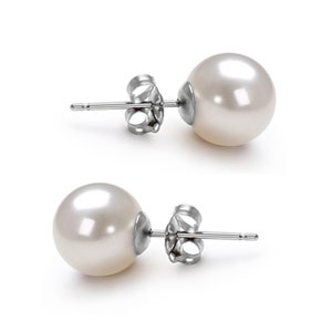 Japanese freshwater pearl earrings stud 5mm-10mm AAAA graded white pearl stud earrings 14k gold or silver settings for women certification