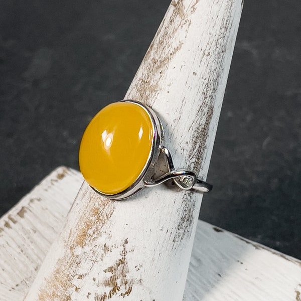 Natural Amber Ring 925 Sterling Silver Setting Adjustable Ring Size with Comfortable Overlapped Band One of Kind Baltic Amber Ring