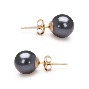 Freshwater Pearl Earring Studs 6mm-11.5mm 14K Gold Earrings for Women Great Gift Holiday Season - Japanese Black Pearl Stud Earrings Sets