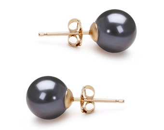 Freshwater Pearl Earring Studs 6mm-11.5mm 14K Gold Earrings for Women Great Gift Holiday Season - Japanese Black Pearl Stud Earrings Sets