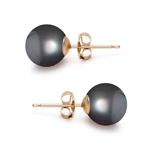Freshwater pearl earrings studs 5mm-10mm AAA graded Japanese black pearl stud earrings silver settings for women with certification gift box