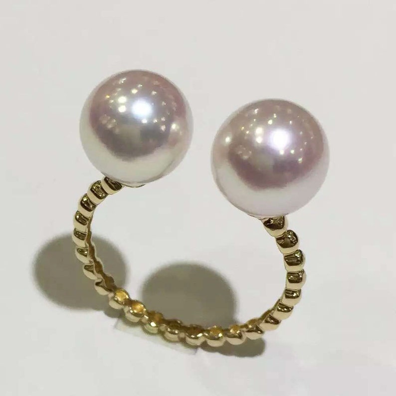 Holiday Gift Engagement Ring Japanese Akoya Pearl Ring in 14K Solid Gold Ring Setting White Akoya Pearl Custom Made Wedding Jewelry