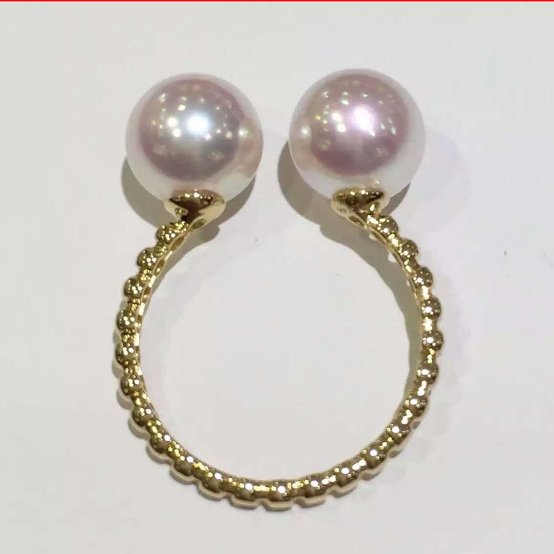 Holiday Gift Engagement Ring Japanese Akoya Pearl Ring in 14K Solid Gold Ring Setting White Akoya Pearl Custom Made Wedding Jewelry