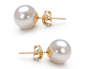 White Pearl Earrings AAA 5mm-10mm Japanese Freshwater Pearl Stud Earrings Gold Plated Sterling Silver Set Bridal Wedding Jewelry Gift Box