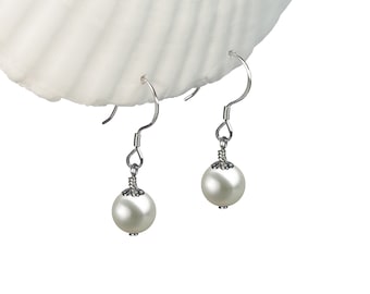 8-10mm White Pearl Earrings with 925 Sterling Silver Settings Rare Huge Dangle Pearl Earrings Jewelry Set - Special Deals for Holiday Season