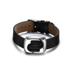 Genuine Leather Bracelet 8.5&quot; Mens Black Leather Bracelet with Stainless Steel Watch Clasp